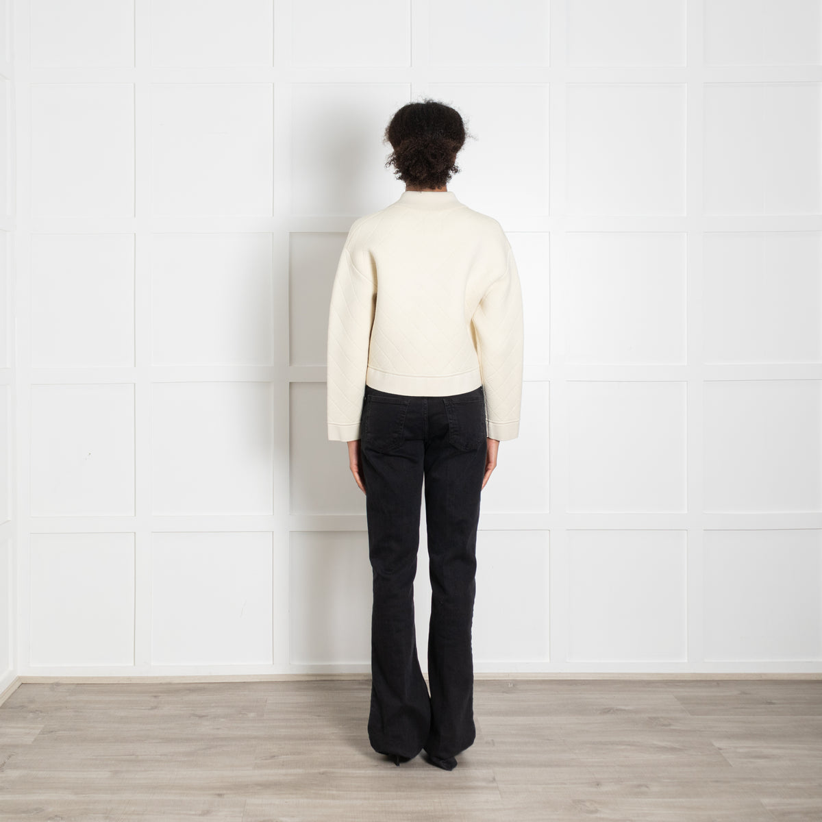 Sandro Cream Quilted Collared Knit Jacket