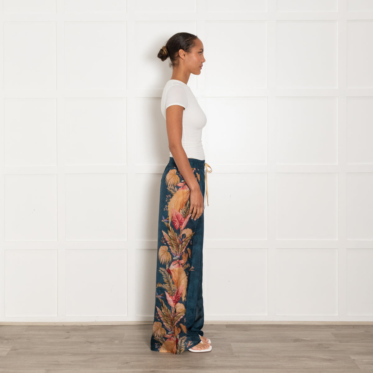 Zimmermann Teal Mustard Pink Floral Silk Trousers