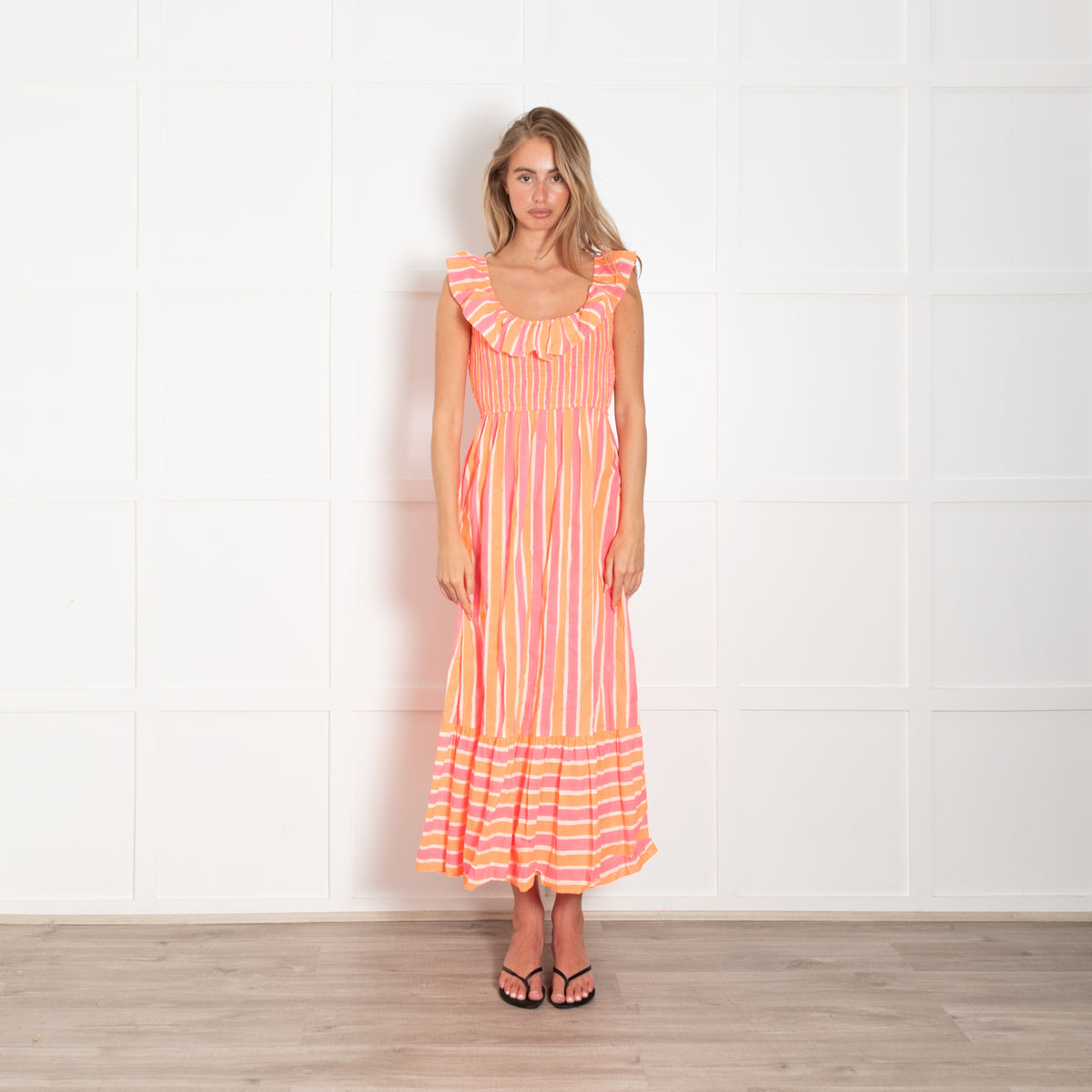 Pink City Prints Pink And Orange Neon Stripe Suzie Dress