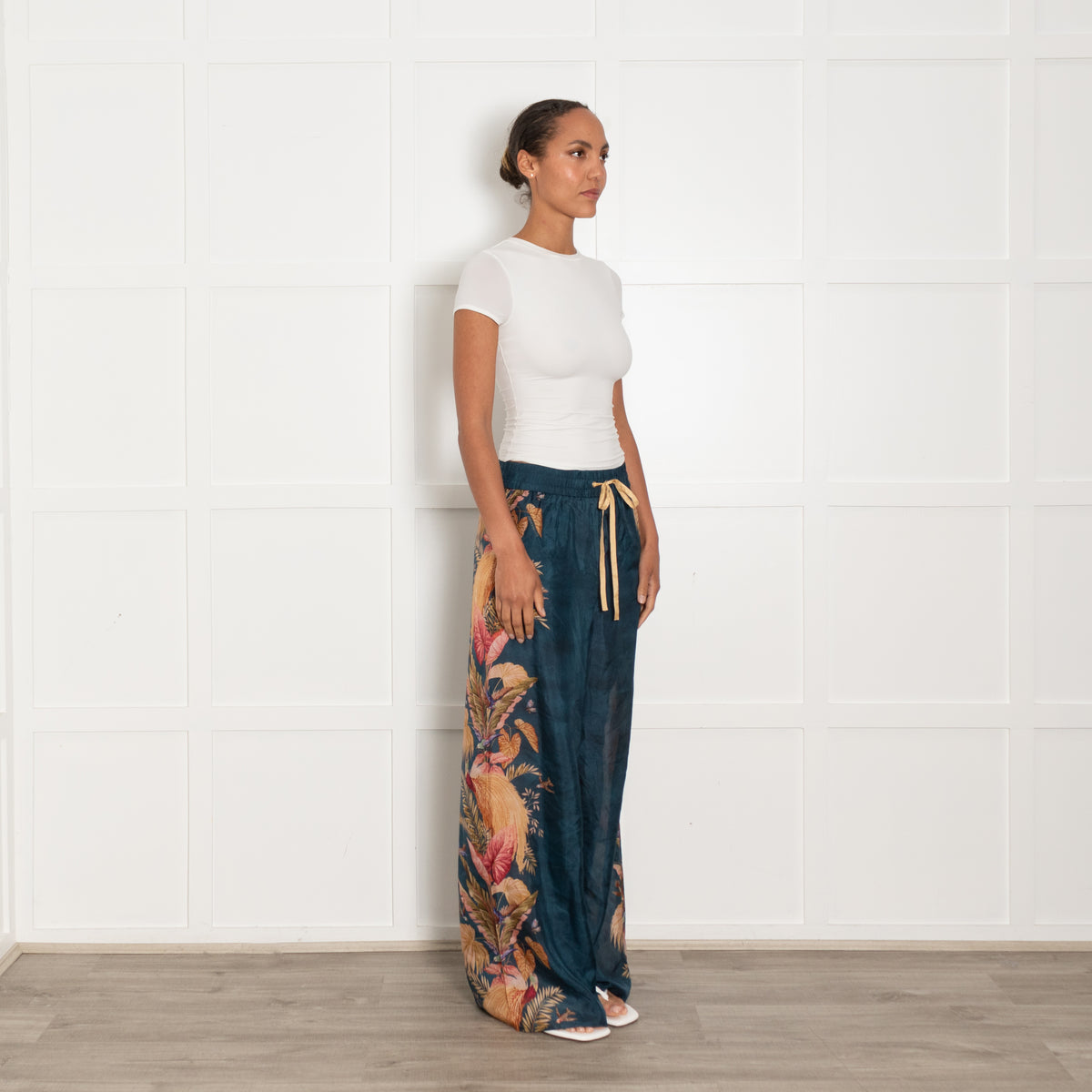 Zimmermann Teal Mustard Pink Floral Silk Trousers