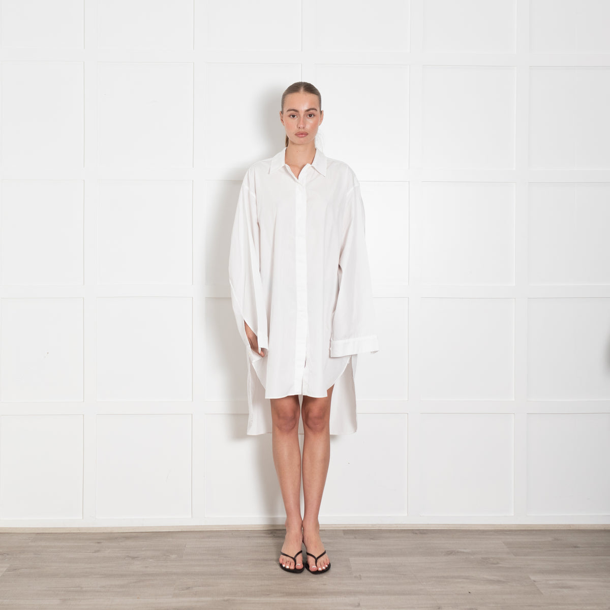Raey White Cotton Shirt Dress With Long Sleeves