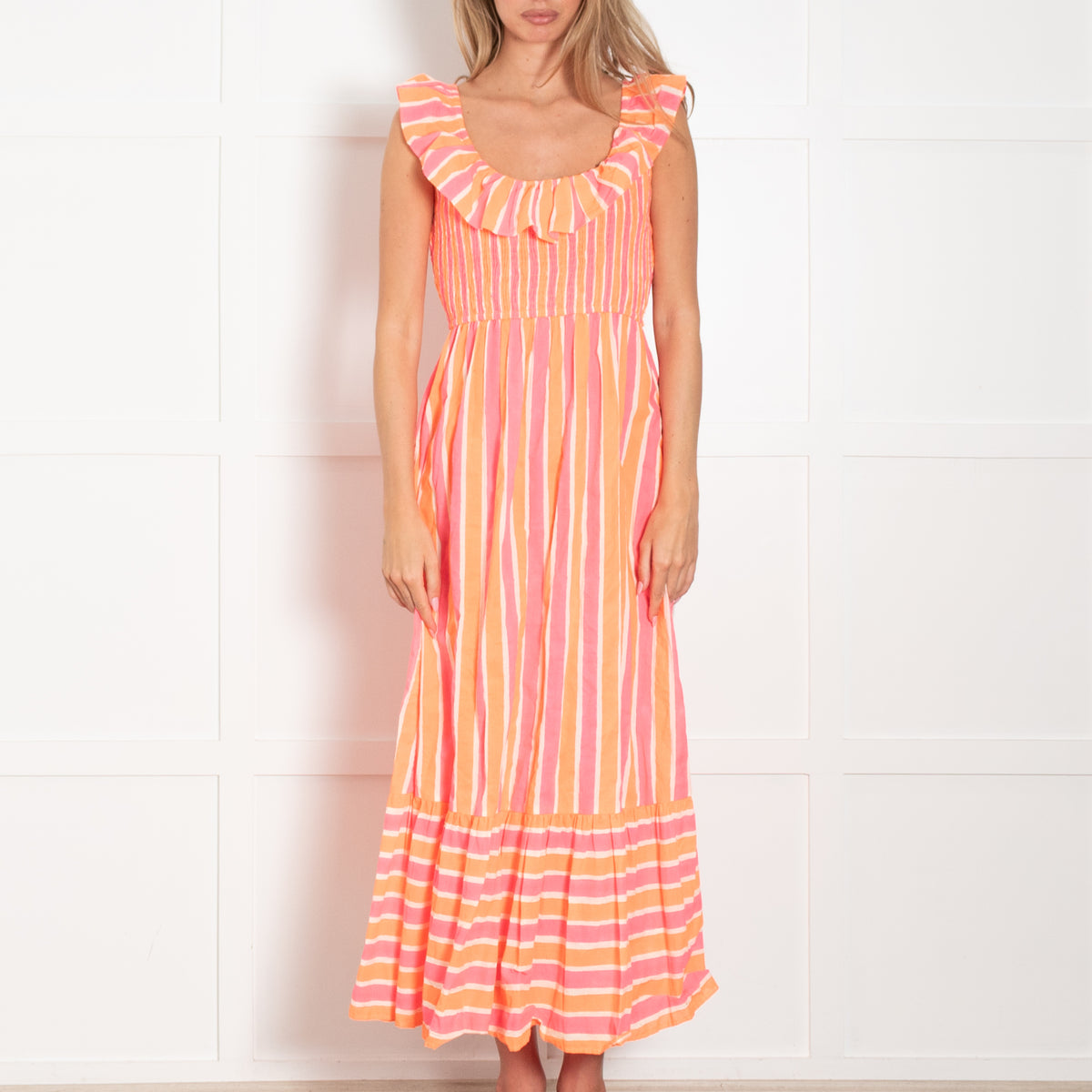 Pink City Prints Pink And Orange Neon Stripe Suzie Dress