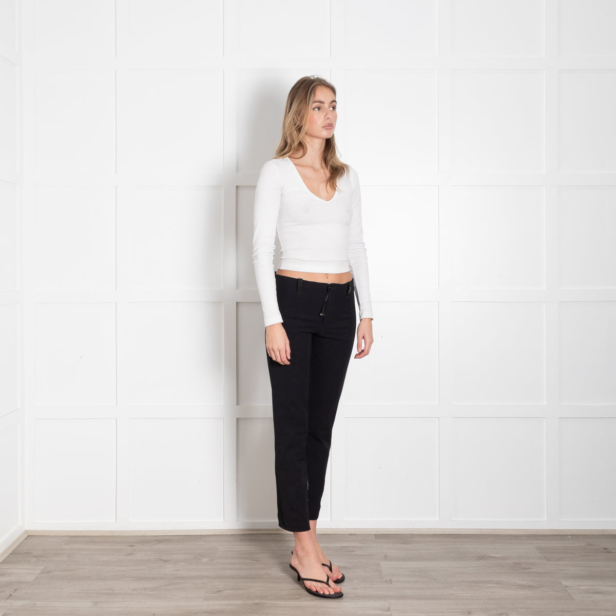 High Black Ankle Zip Detail Stretchy Trousers