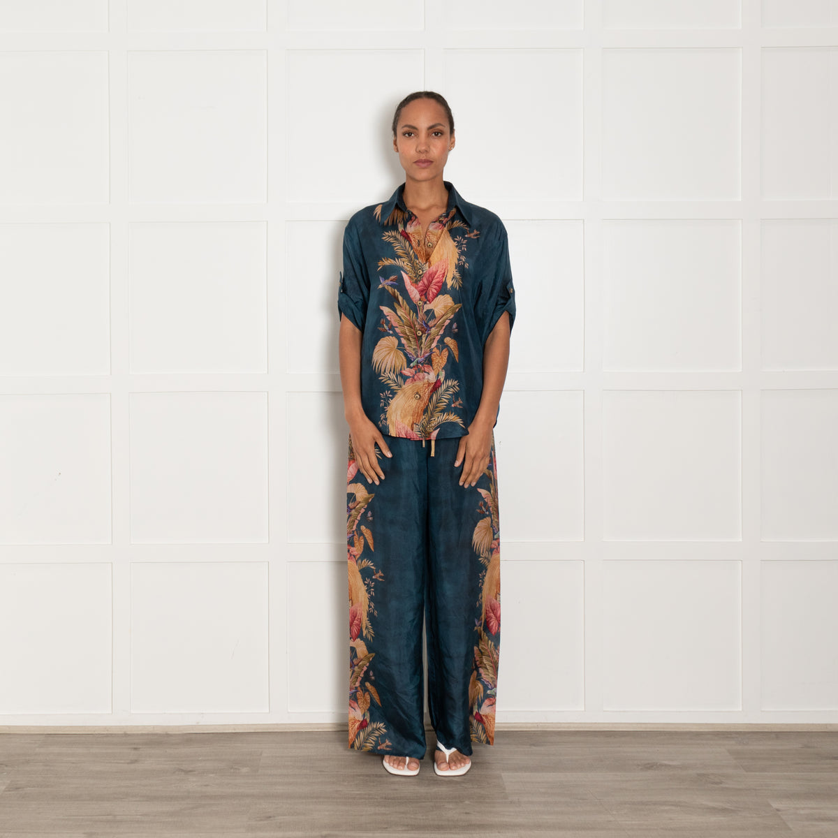 Zimmermann Teal Mustard Pink Floral Oversized Silk Shirt