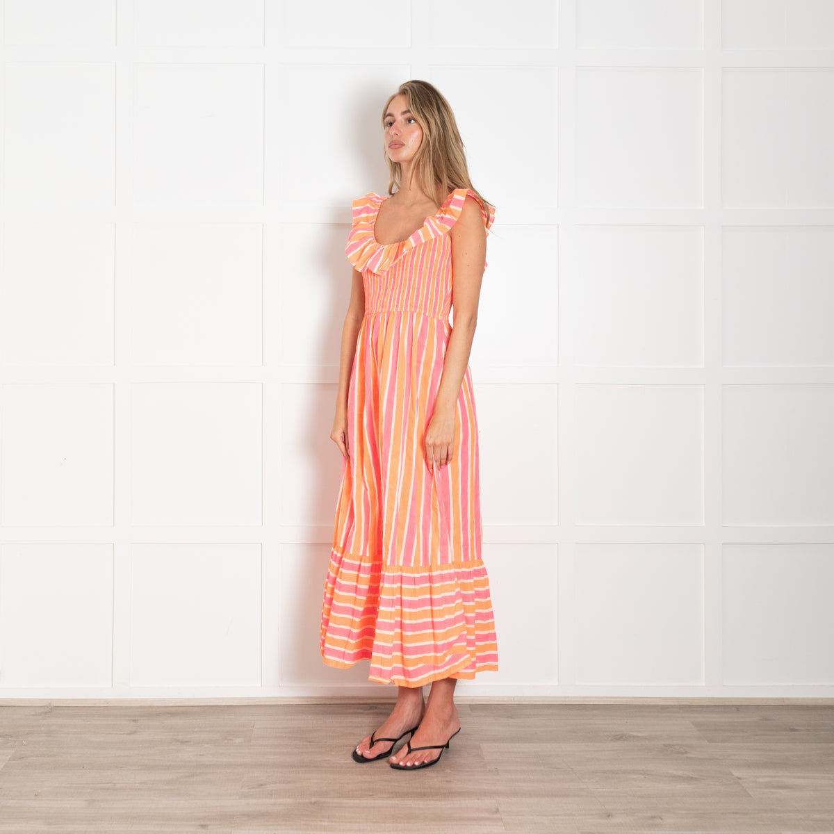 Pink City Prints Pink And Orange Neon Stripe Suzie Dress