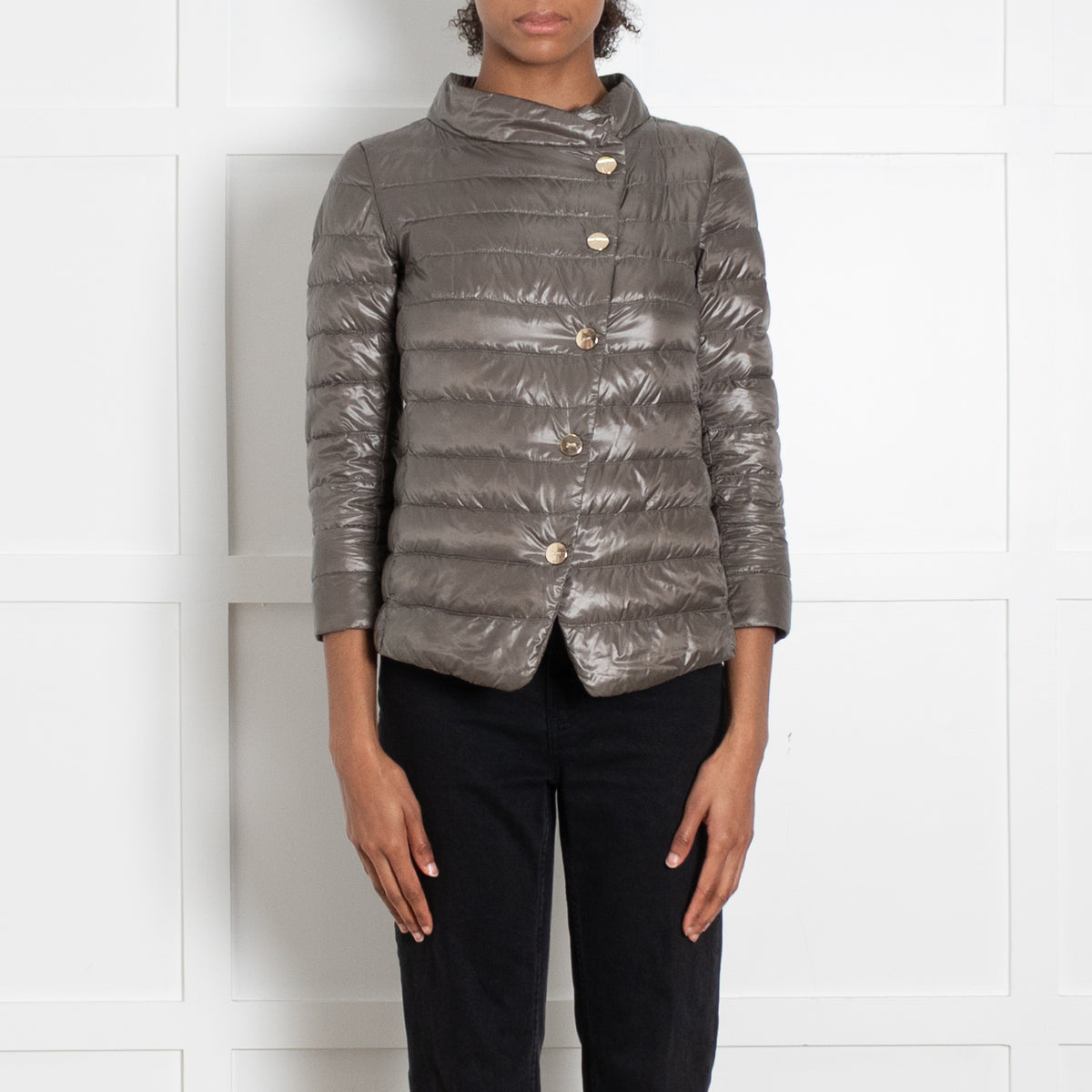 Herno Green Ultralight Puffer Jacket With Gold Press Studs
