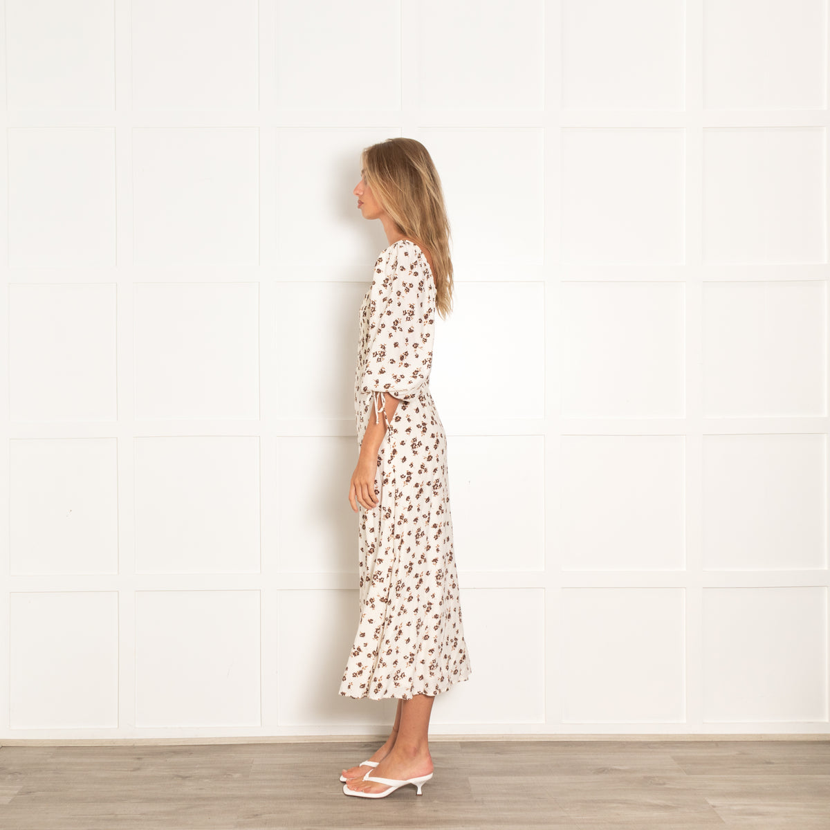 Faithfull The Brand Smocked Chocolate Brown Print Dress