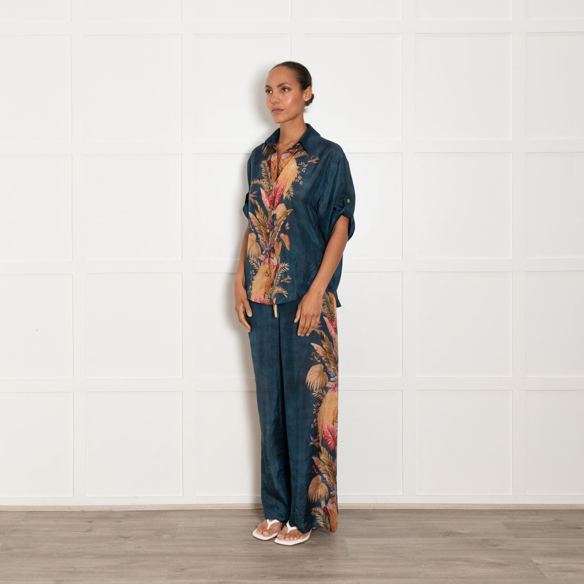 Zimmermann Teal Mustard Pink Floral Oversized Silk Shirt