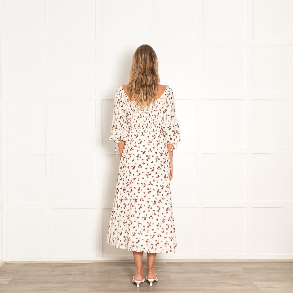 Faithfull The Brand Smocked Chocolate Brown Print Dress