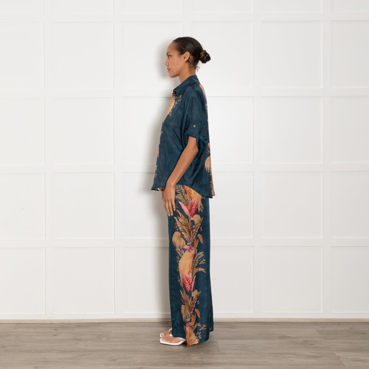 Zimmermann Teal Mustard Pink Floral Oversized Silk Shirt