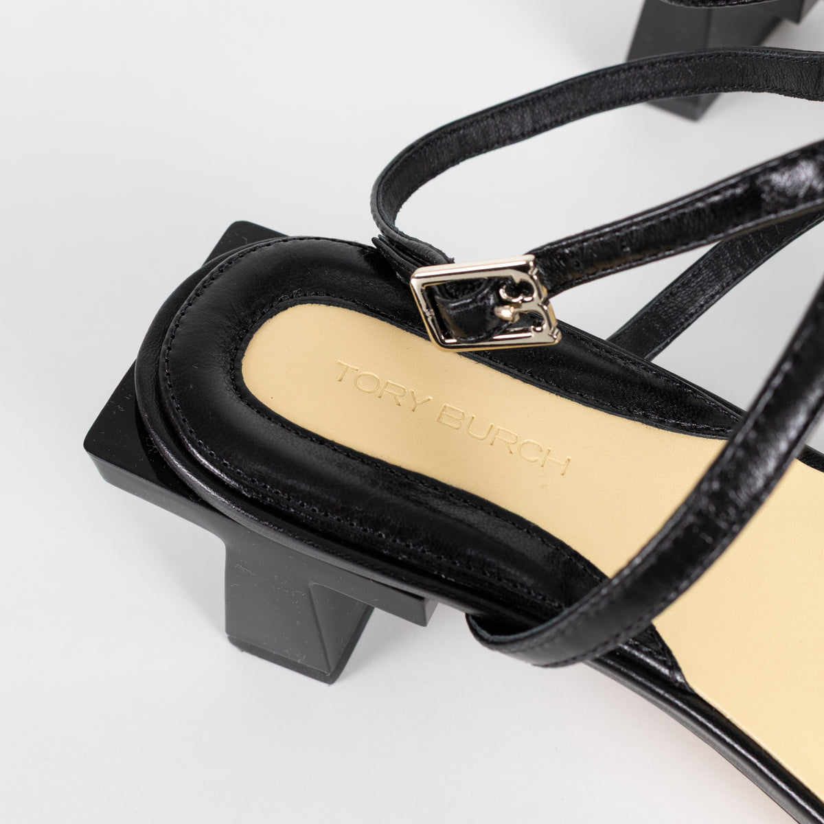 Tory Burch Black Leather And Vinyl Heeled Sandals