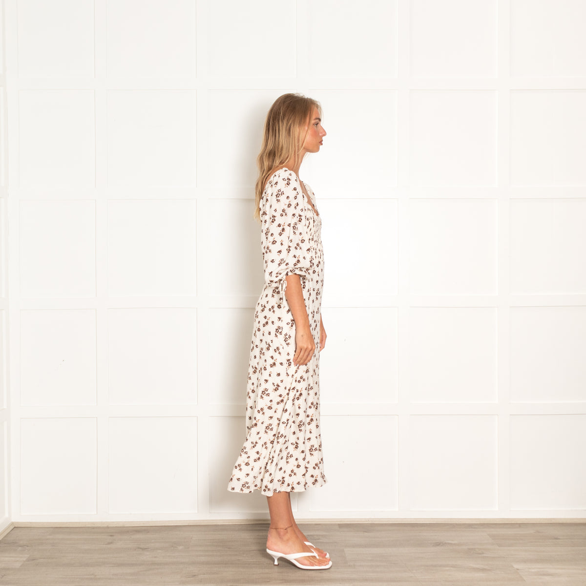 Faithfull The Brand Smocked Chocolate Brown Print Dress