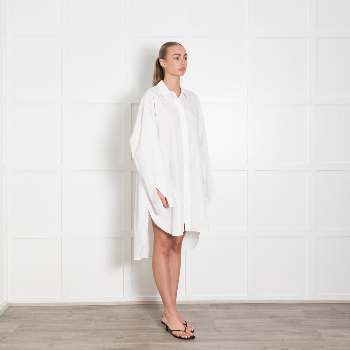 Raey White Cotton Shirt Dress With Long Sleeves