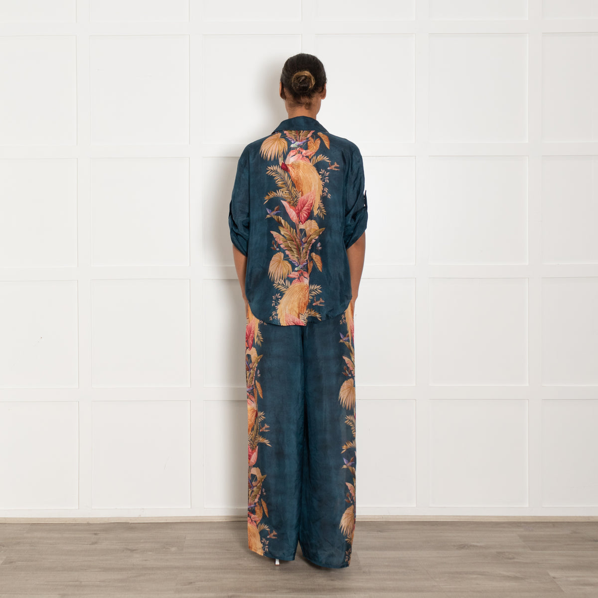 Zimmermann Teal Mustard Pink Floral Oversized Silk Shirt
