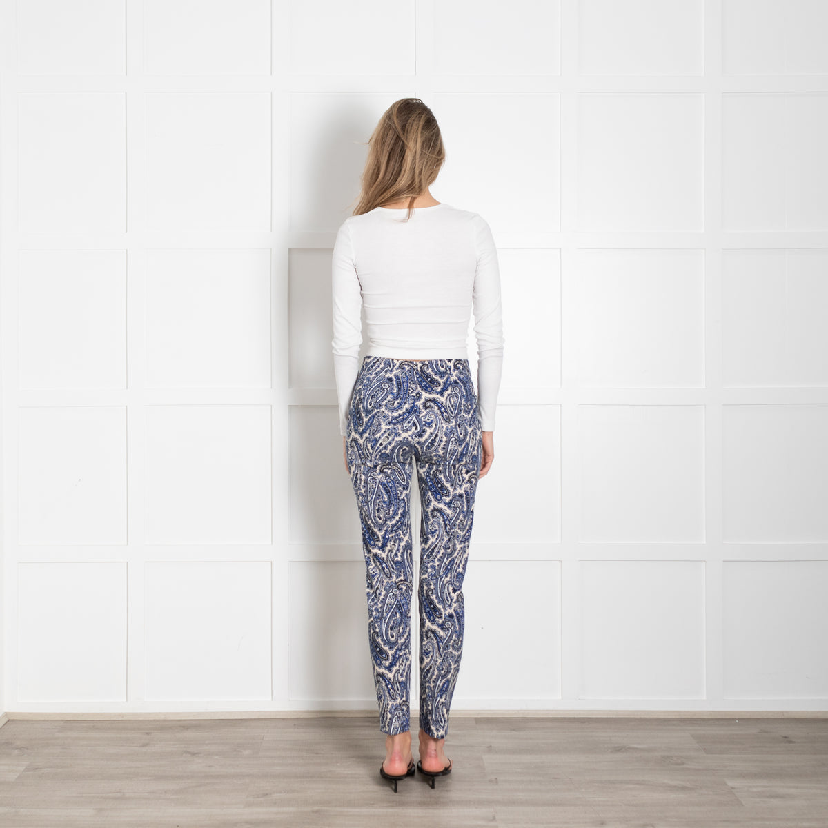 DVF Cream Blue Paisley Print Cotton Blend Trousers