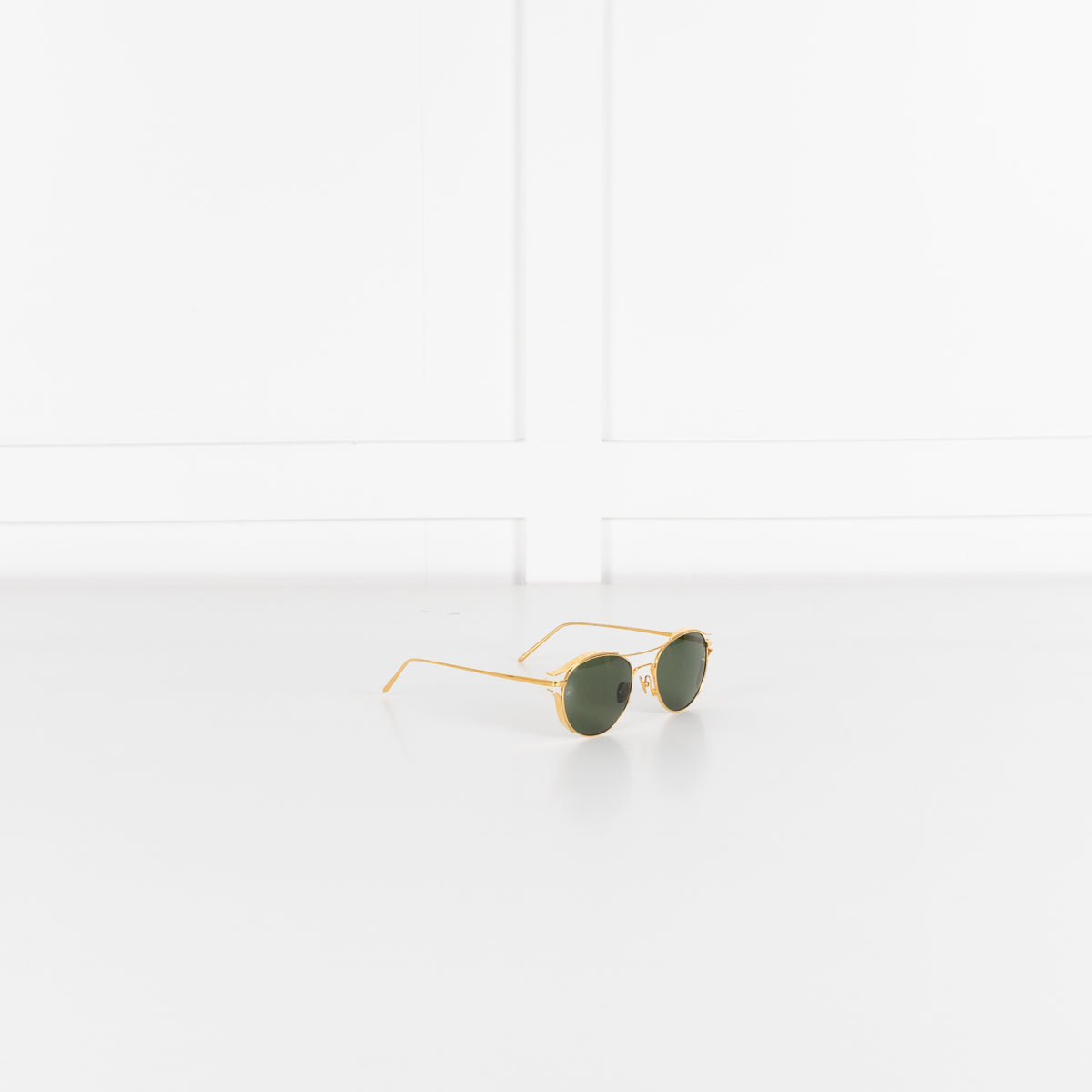 Linda Farrow Gold Titanium Round Sunglasses with Green Lens