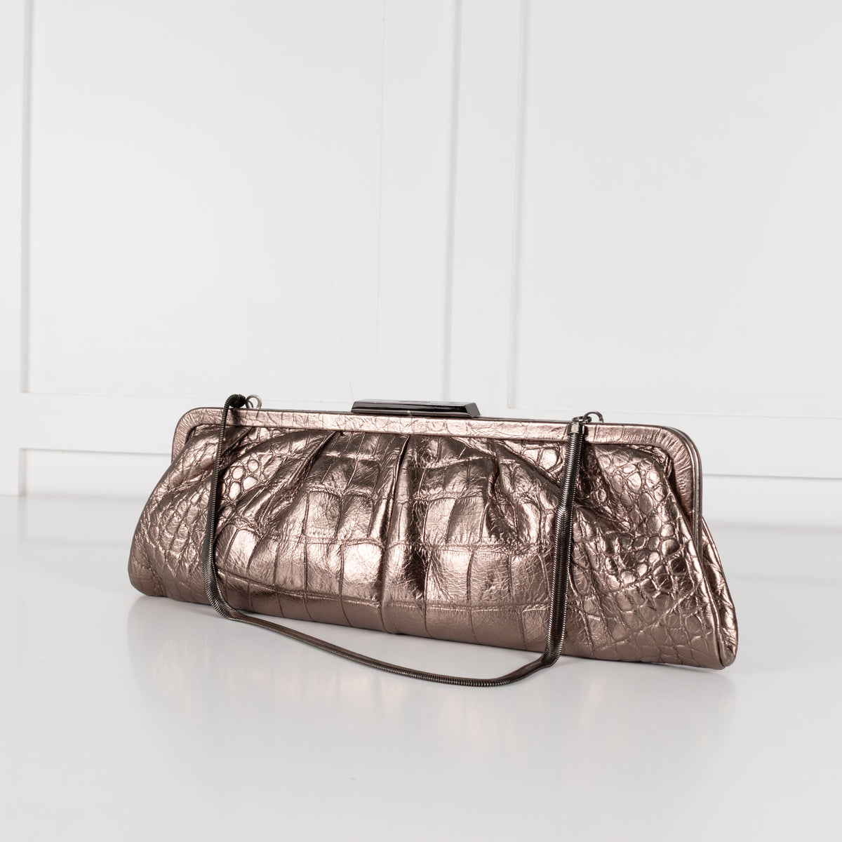 MarcCain Bronze Croc Embossed Clutch with Snake Chain
