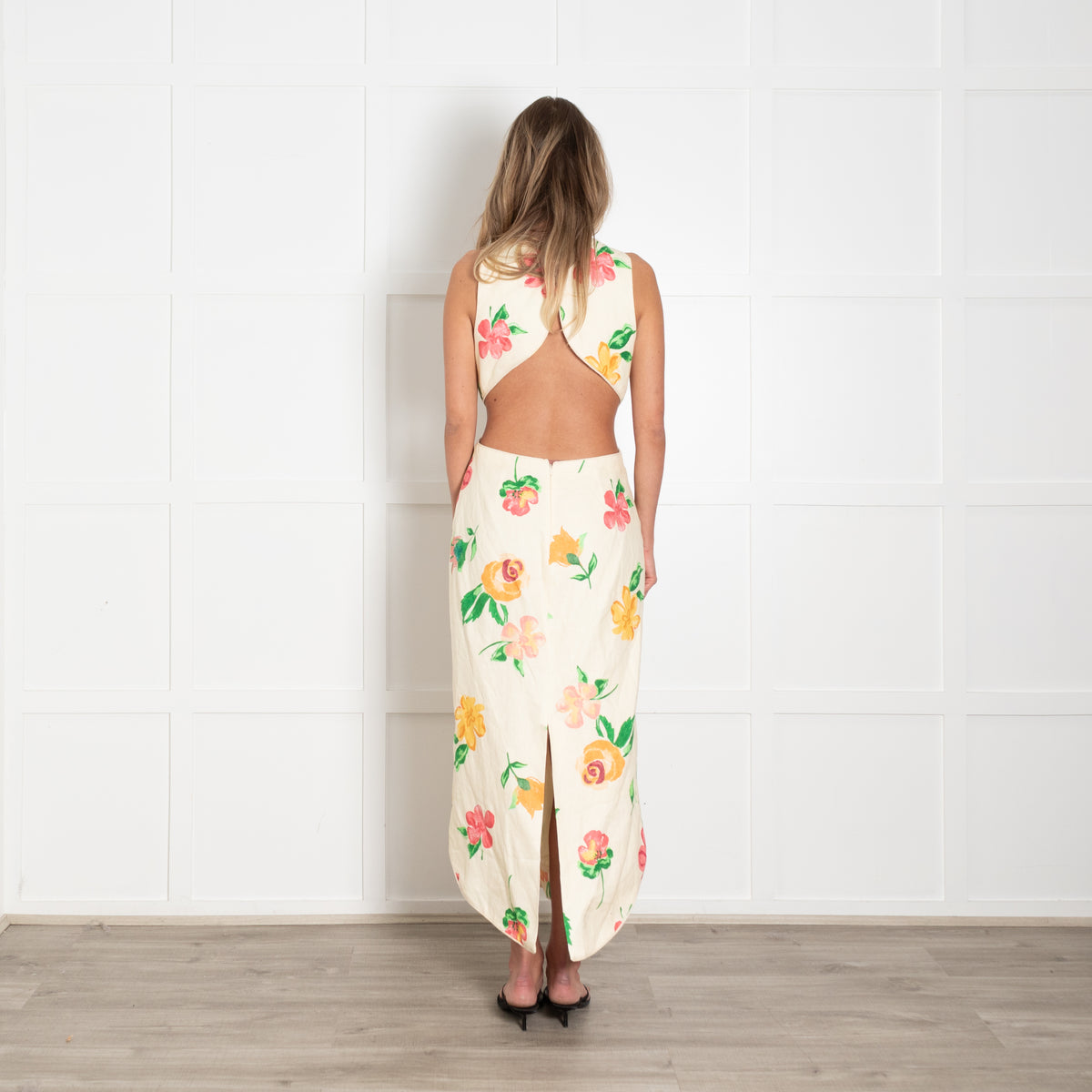 Alemais Yellow Pink Green Cut Out Back Sleeveless Dress
