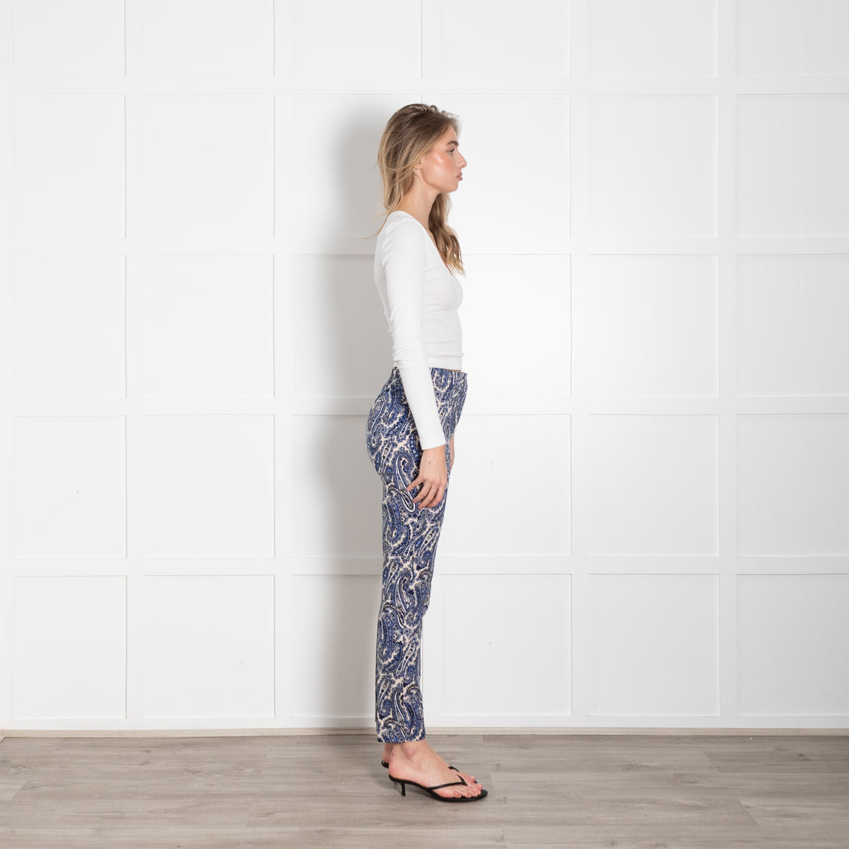 DVF Cream Blue Paisley Print Cotton Blend Trousers