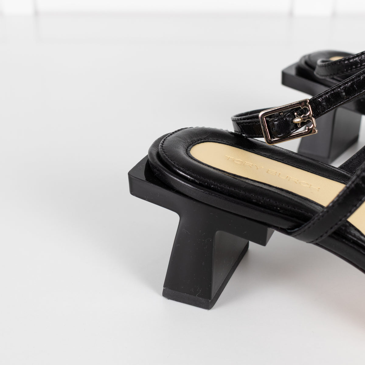 Tory Burch Black Leather And Vinyl Heeled Sandals