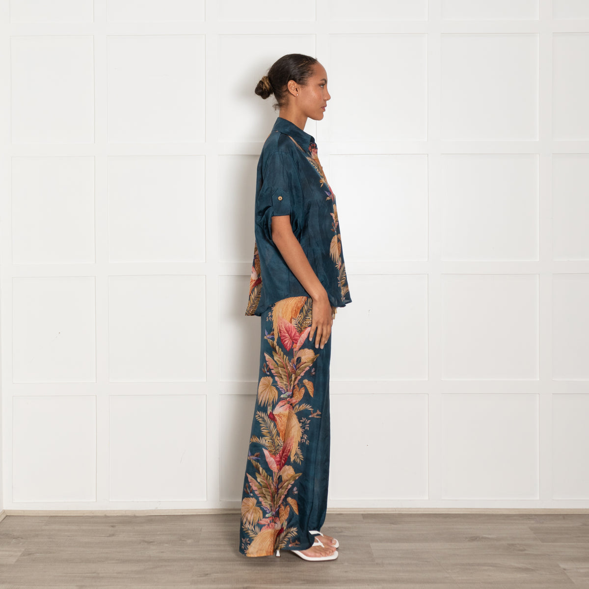 Zimmermann Teal Mustard Pink Floral Oversized Silk Shirt