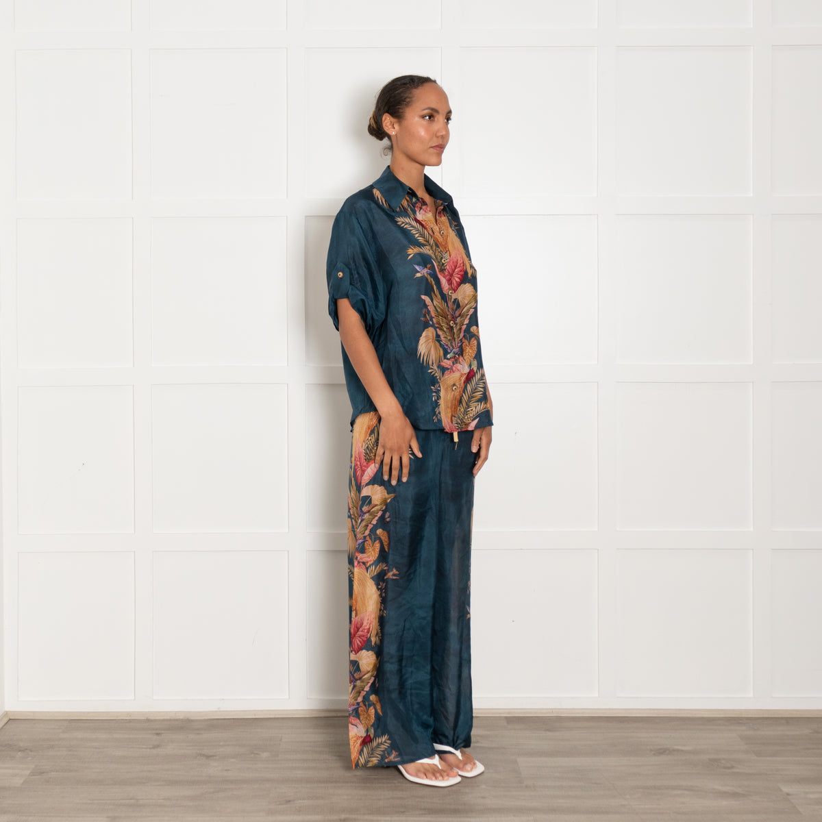 Zimmermann Teal Mustard Pink Floral Oversized Silk Shirt