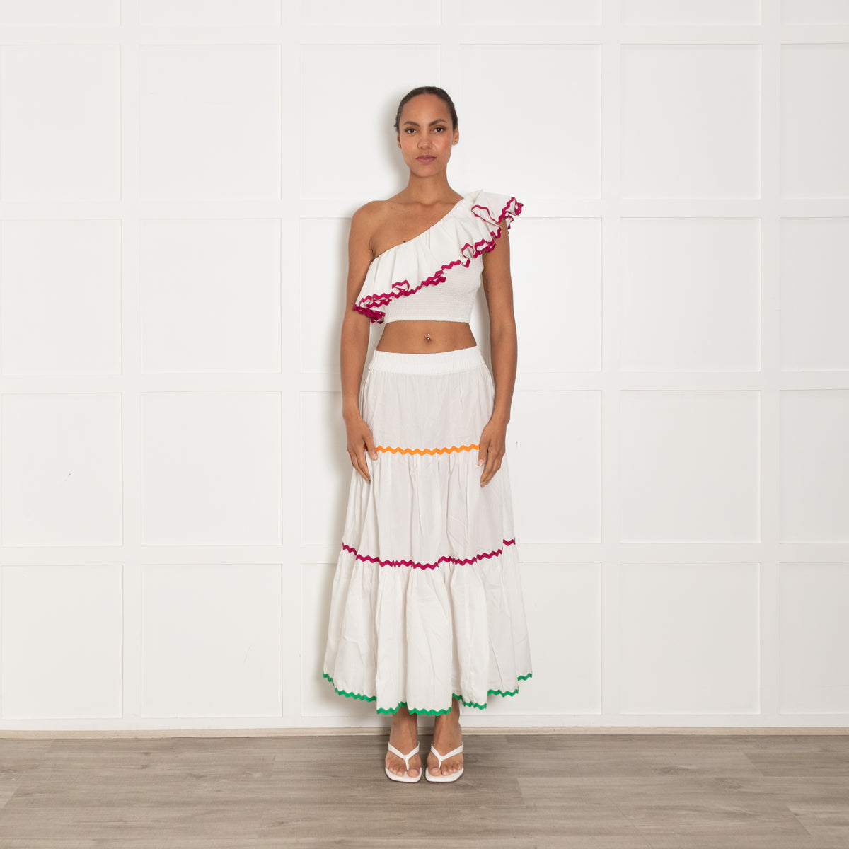 Paolita White Cotton Ruched One Shoulder Cropped Top