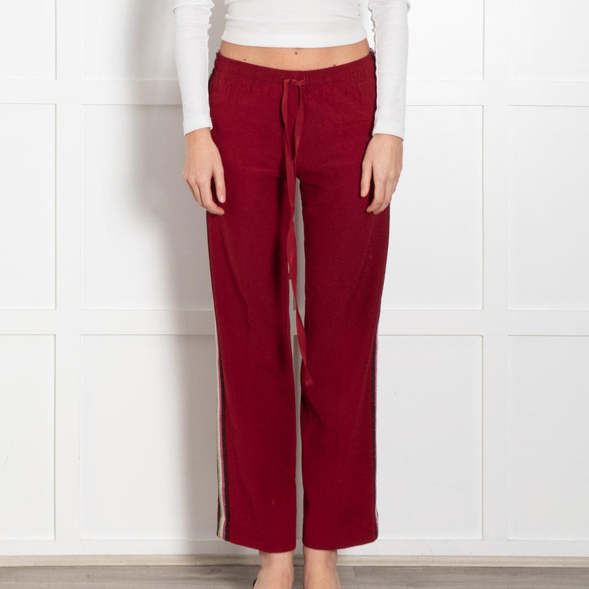 Zadig & Voltaire Preloved Burgundy Lurex Side Stripe Trousers