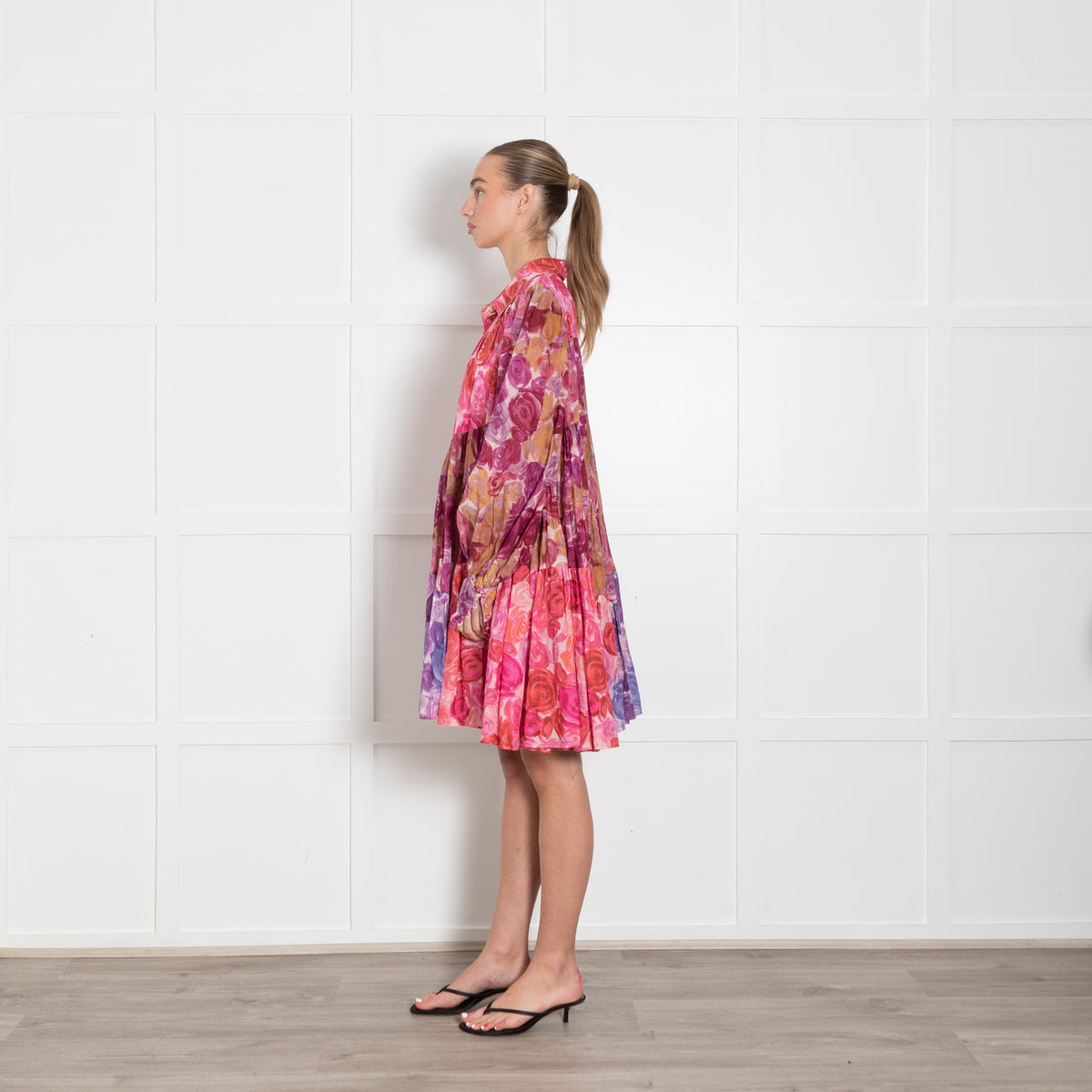 Aje Multicoloured Print Tiered Short Dress With Long Sleeves