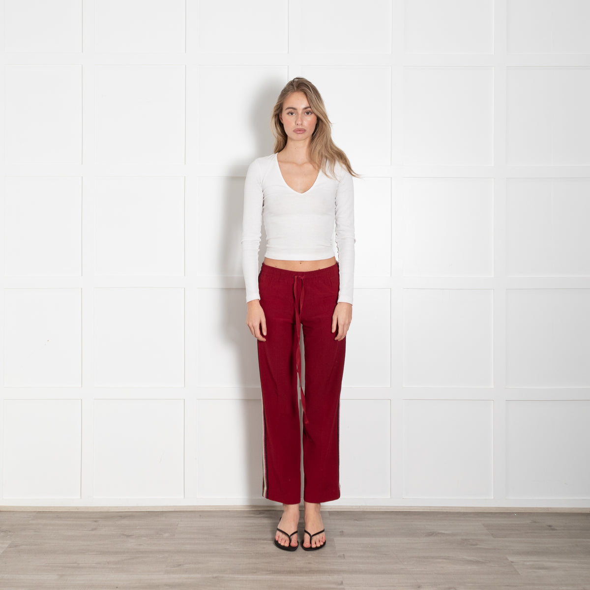 Zadig & Voltaire Preloved Burgundy Lurex Side Stripe Trousers
