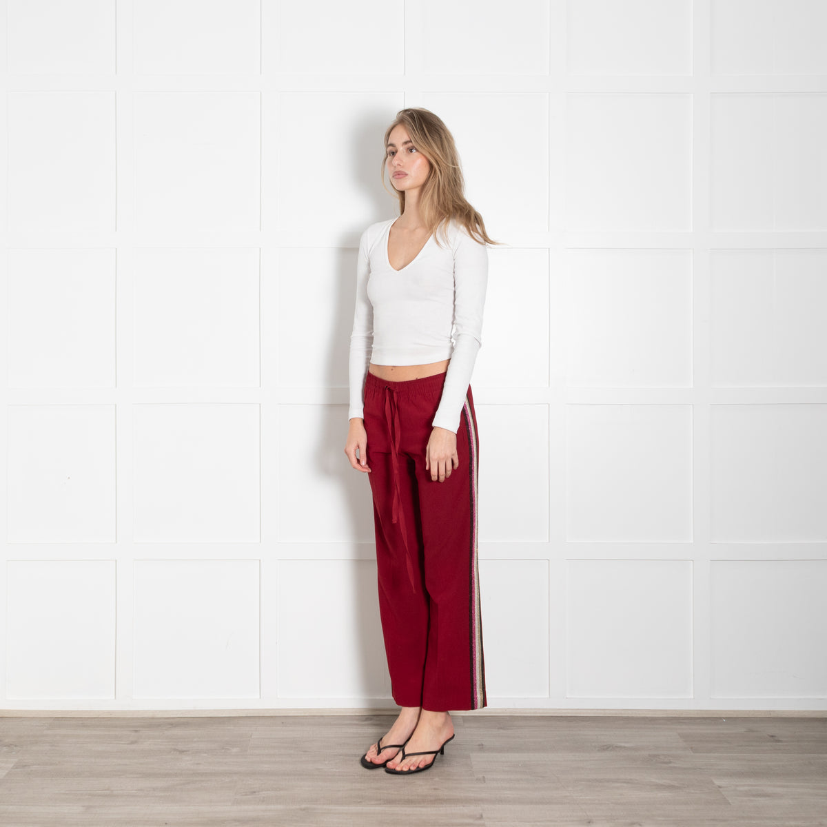 Zadig & Voltaire Preloved Burgundy Lurex Side Stripe Trousers
