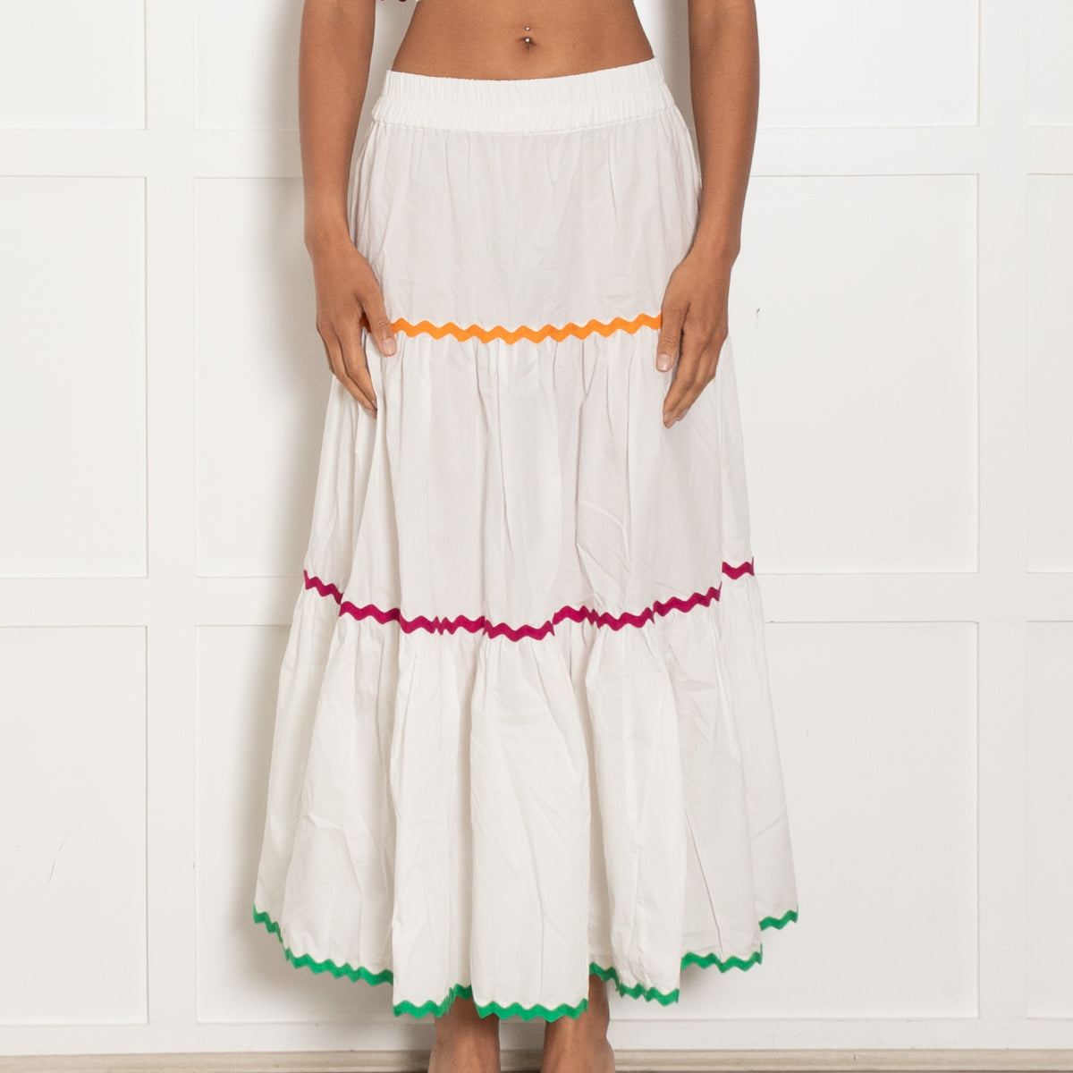 Paolita White Cotton Tiered Maxi Skirt