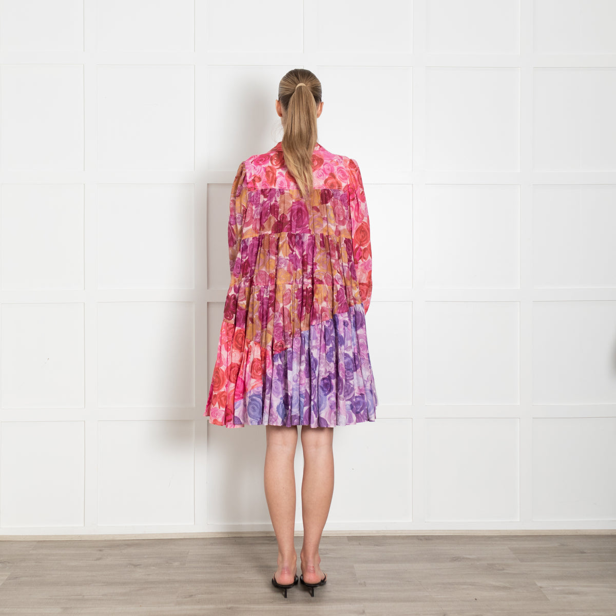 Aje Multicoloured Print Tiered Short Dress With Long Sleeves