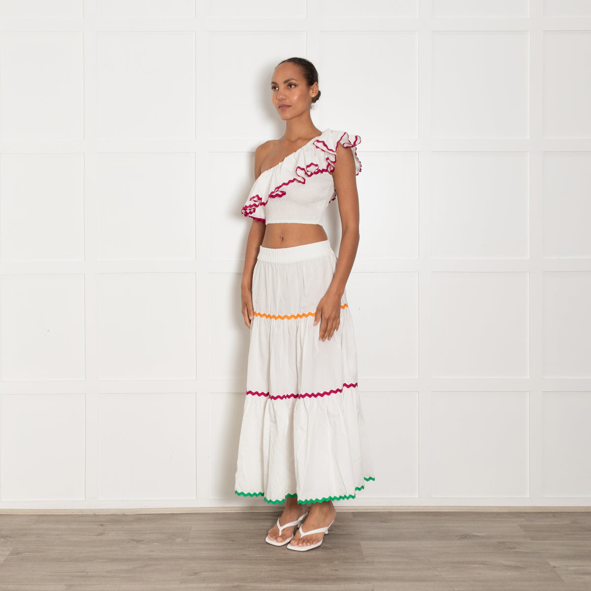 Paolita White Cotton Ruched One Shoulder Cropped Top
