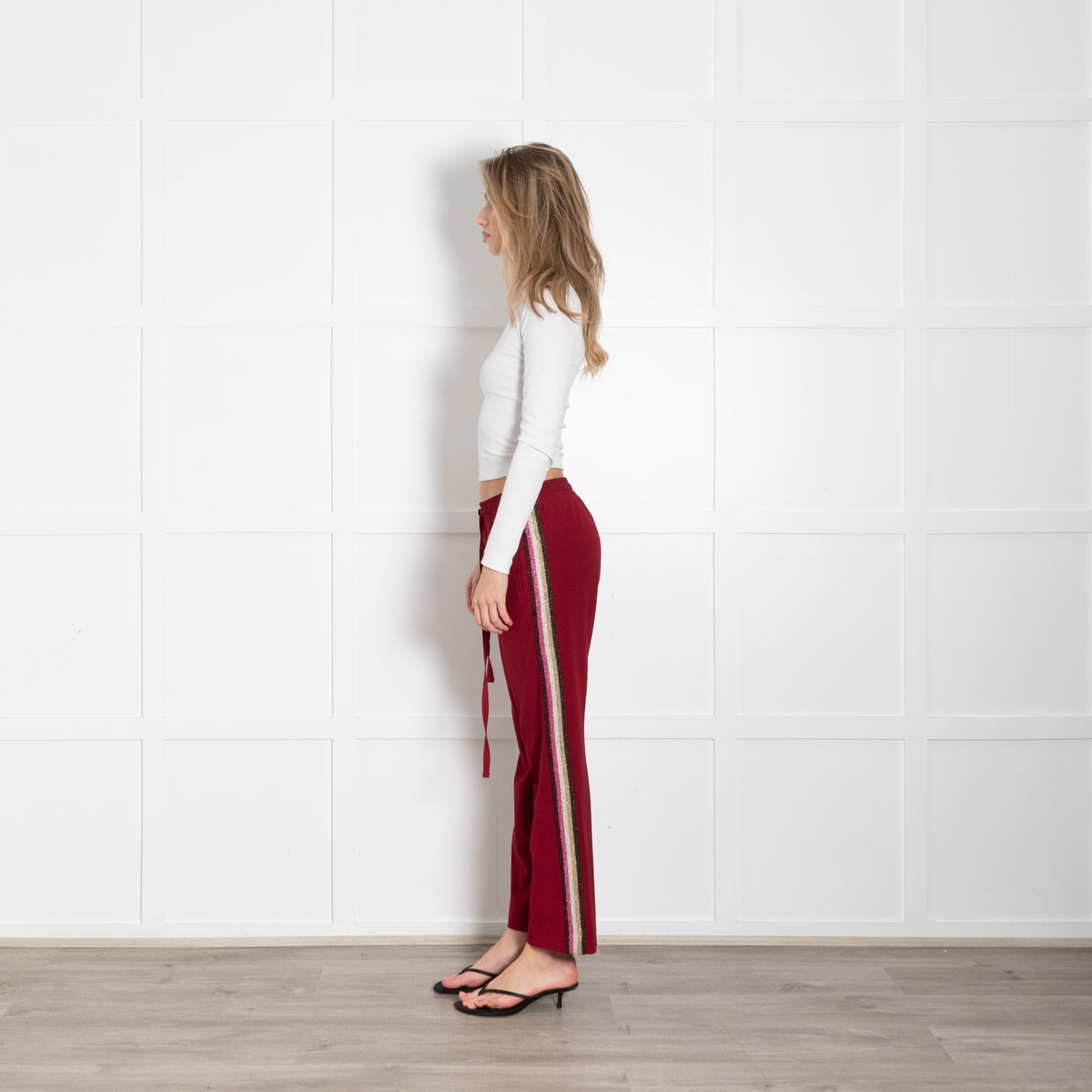 Zadig & Voltaire Preloved Burgundy Lurex Side Stripe Trousers