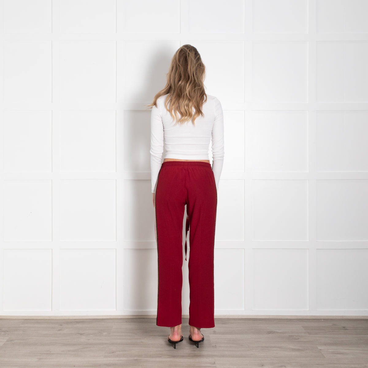 Zadig & Voltaire Preloved Burgundy Lurex Side Stripe Trousers