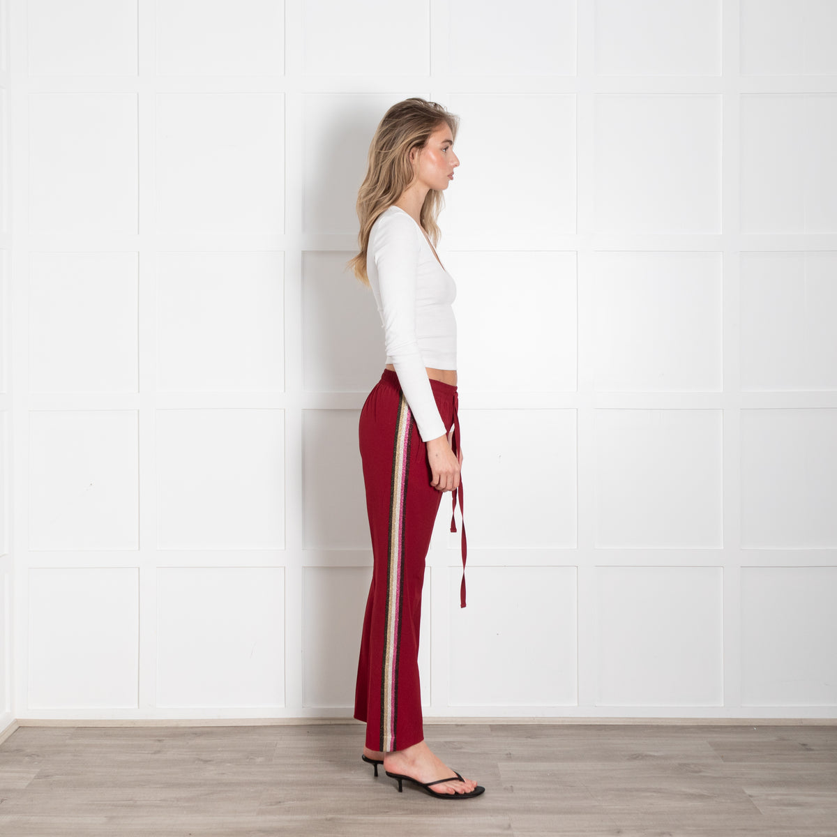 Zadig & Voltaire Preloved Burgundy Lurex Side Stripe Trousers