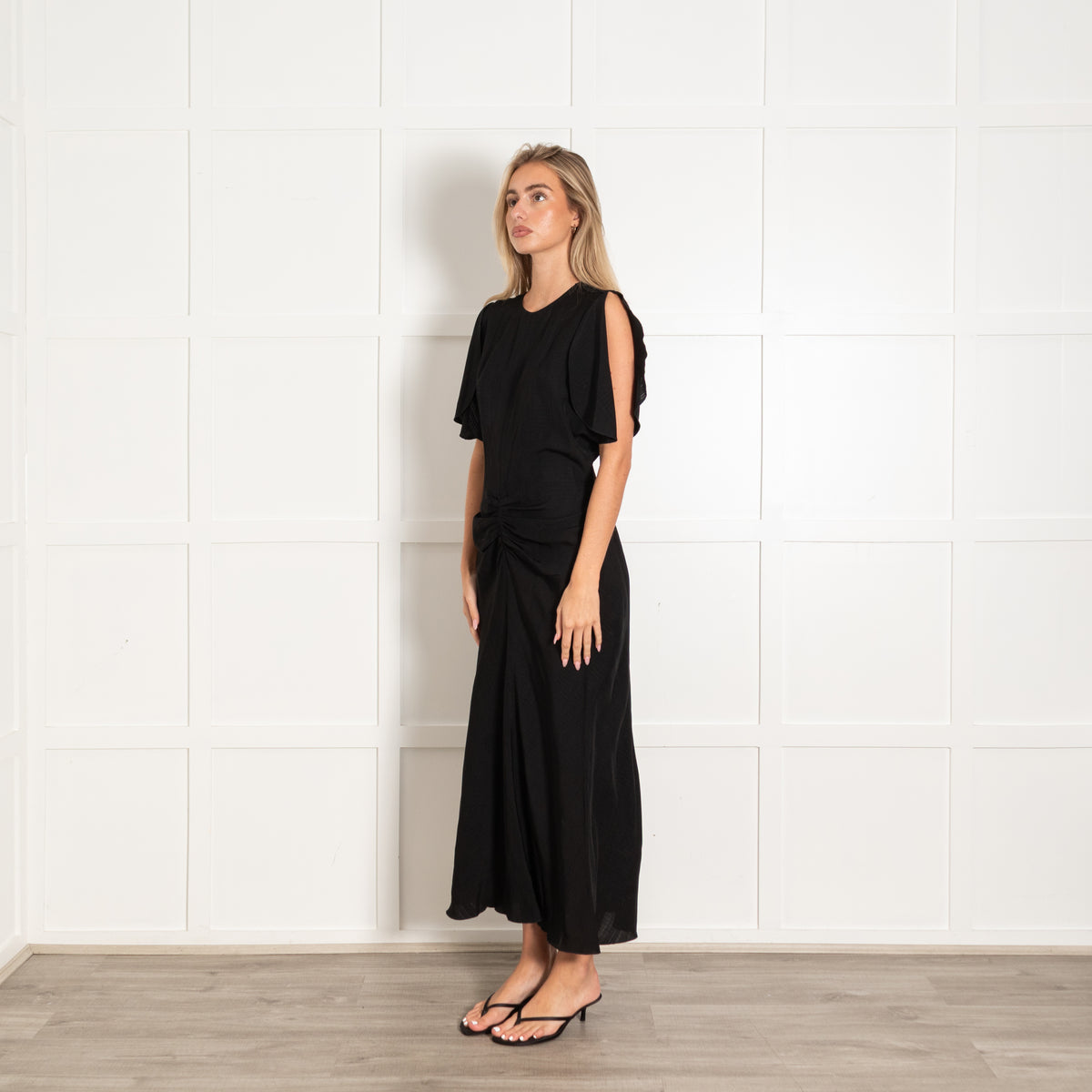 Victoria Beckham Black Ruched Detail Bias Cut Dress