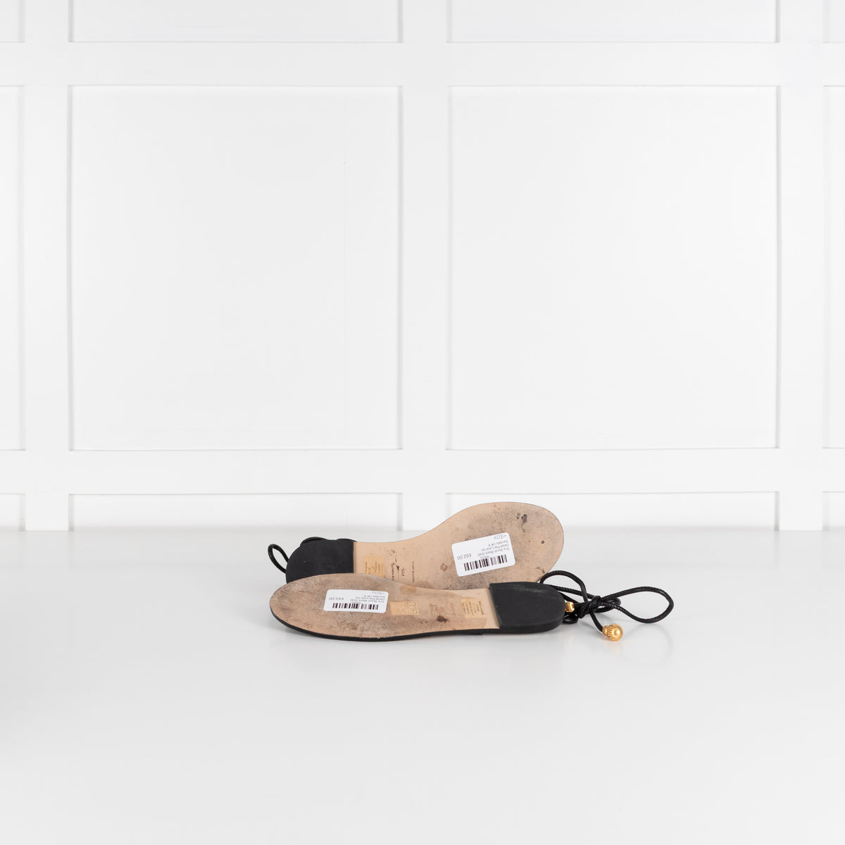 Tory Burch Black Gold Detail Flat Lace Up Sandals