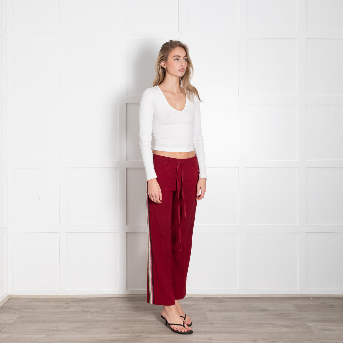 Zadig & Voltaire Preloved Burgundy Lurex Side Stripe Trousers