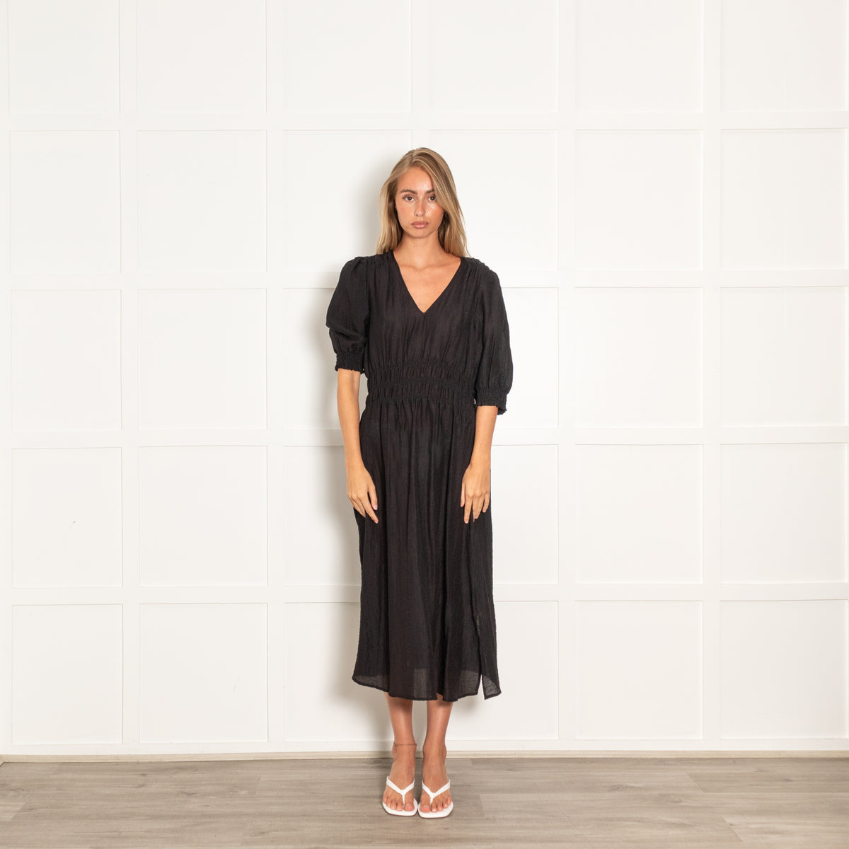 Levete Room Black Elasticated Waist Midi Dress