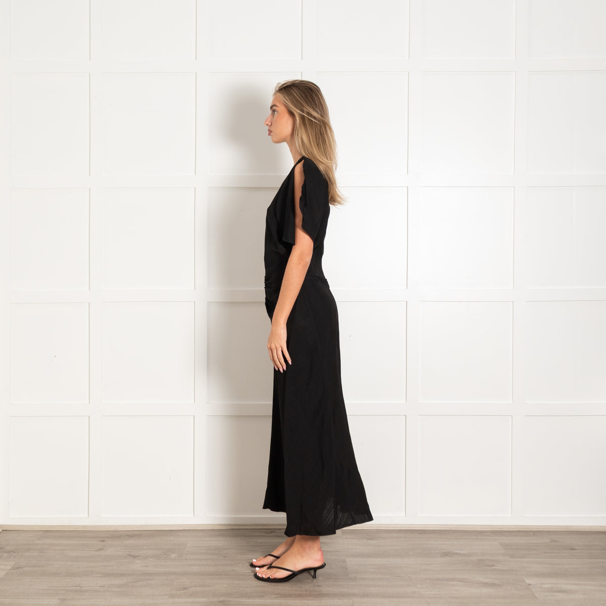 Victoria Beckham Black Ruched Detail Bias Cut Dress