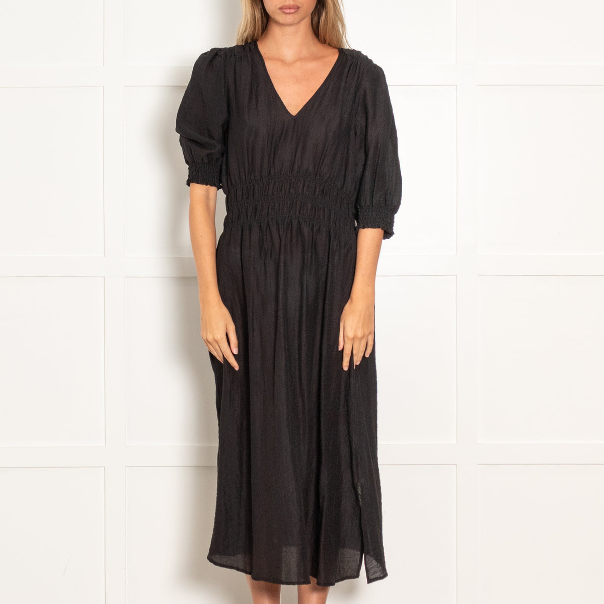 Levete Room Black Elasticated Waist Midi Dress