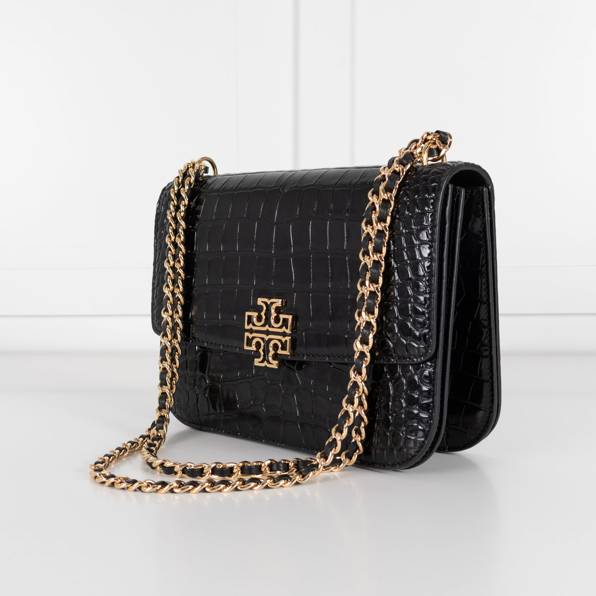 Tory Burch Black Moc Croc Embossed Eleanor Crossbody Bag