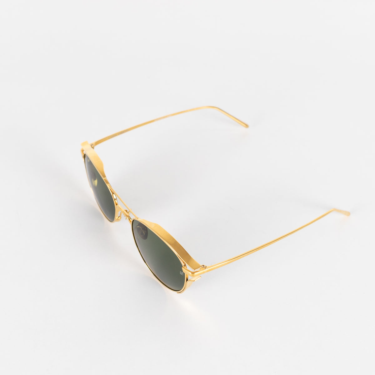 Linda Farrow Gold Titanium Round Sunglasses with Green Lens