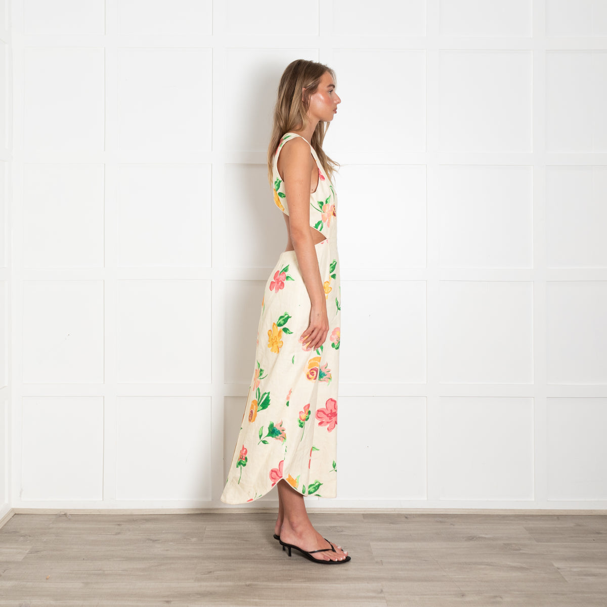 Alemais Yellow Pink Green Cut Out Back Sleeveless Dress