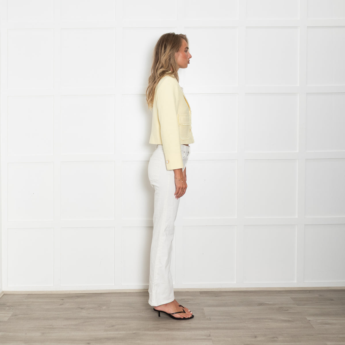Me + Em Yellow Woven Short Jacket with Raw Hem