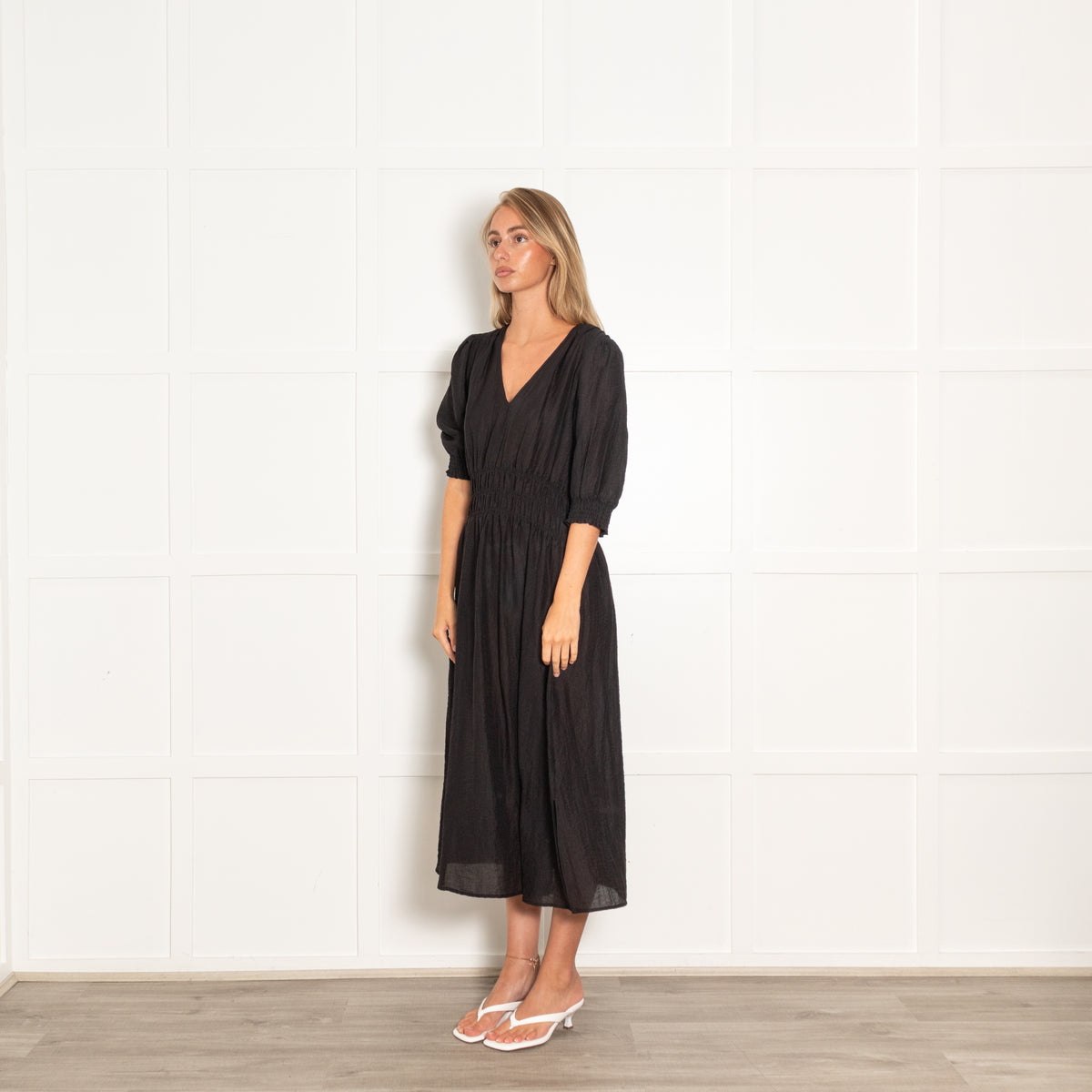Levete Room Black Elasticated Waist Midi Dress