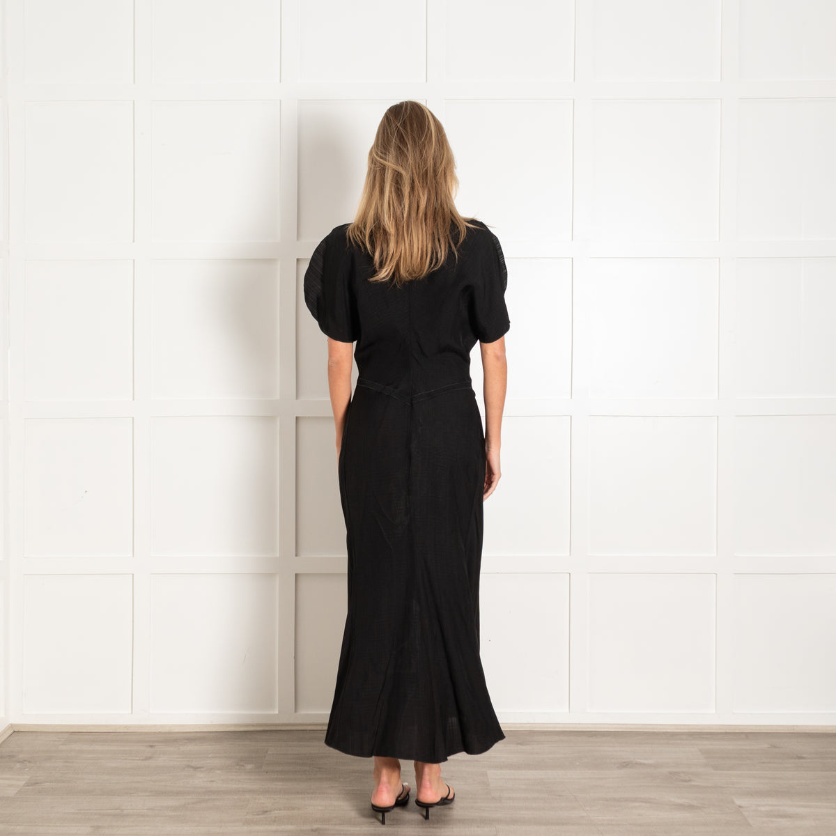 Victoria Beckham Black Ruched Detail Bias Cut Dress