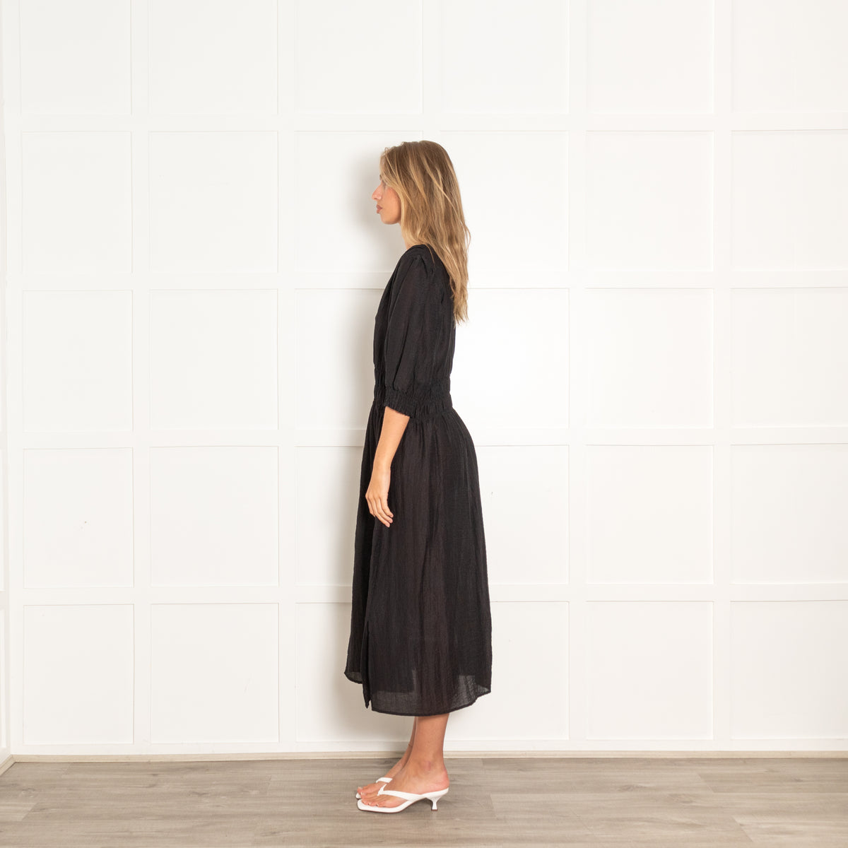 Levete Room Black Elasticated Waist Midi Dress